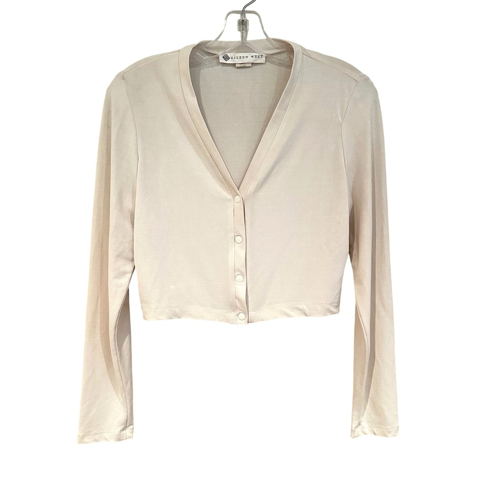 Eileen‎ West Vintage Cropped Cardigan Women's Small Cream Y2K 90s Minimalist